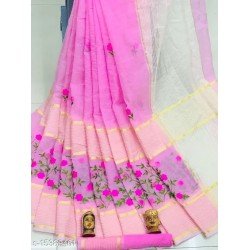 COTTON CHEX EMBROIDERY SAREE WITH RUNNING BLOUSE/MS