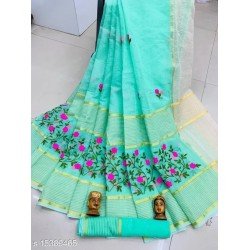 COTTON CHEX EMBROIDERY SAREE WITH RUNNING BLOUSE/MS