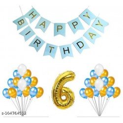 6th birthday decoration with happy birthday banner + 6 no. foil + balloon