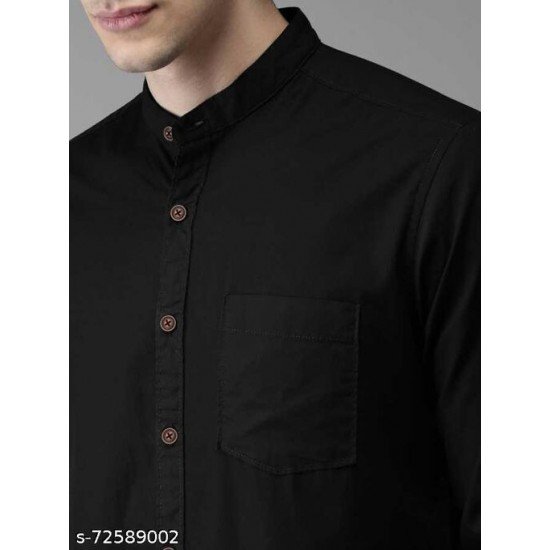 Men Regular Fit Solid Mandarin Collar Casual Shirt/MS