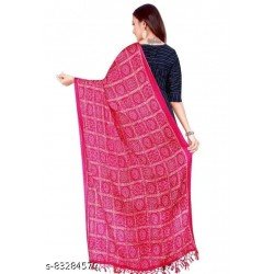 CHAUKHAT Women's and Girl's Fancy Designer Bandhani Golden Checks Zari Work Printed Silk Dupatta