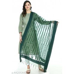 A R SILK Women's Orgenza Cotton Bottle Green Mirror Stripe Work Dupatta