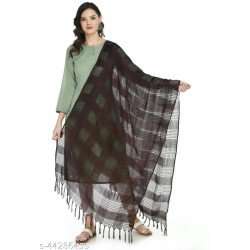 A R SILK Women's Orgenza Cotton Bottle Green Mirror Stripe Work Dupatta