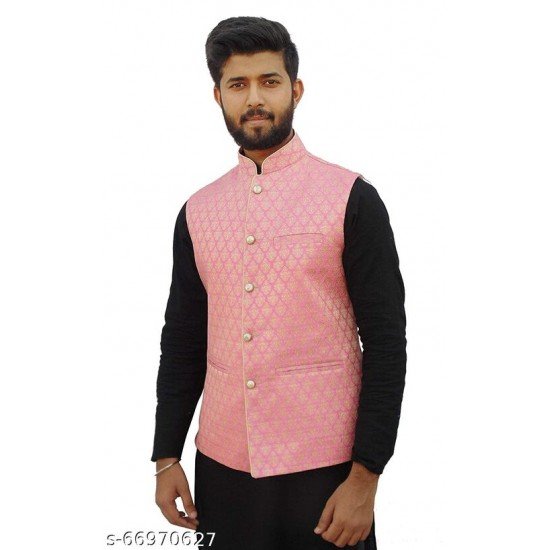 Pink Zari Nehru Jacket For men