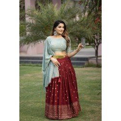 LEHENGA (STITCHED) MARRON /G-F