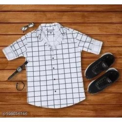Cotton White Checks Shirt For Boys/MS