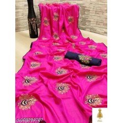 SATIN SILK SAREE WITH EMBROIDERY DESIGN