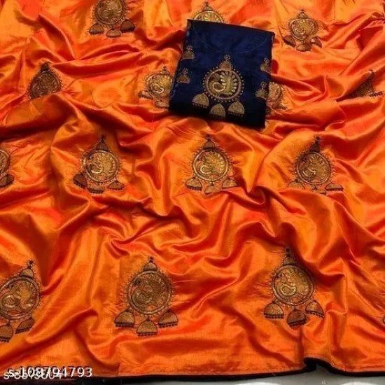 SATIN SILK SAREE WITH EMBROIDERY DESIGN