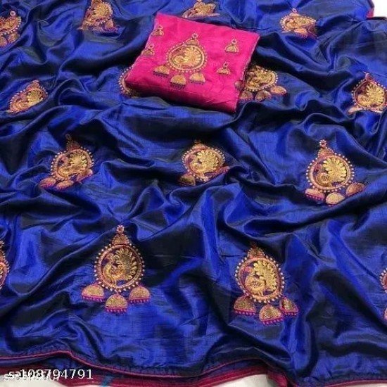 SATIN SILK SAREE WITH EMBROIDERY DESIGN