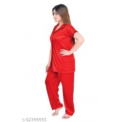 RED NIGHT SUIT IN SATIN BLEND FABRIC FOR SUMMERS