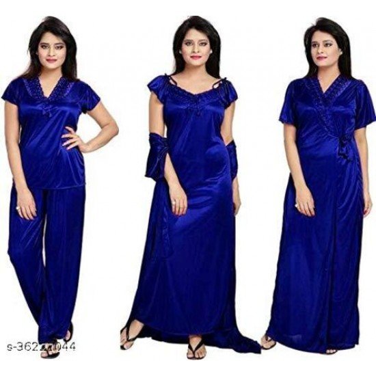 BOMBSHELL Women's Satin Solid Maxi Nighty Top And Pajam BOMBSHELL Women's Satin Solid Maxi Nighty Top And Pajam