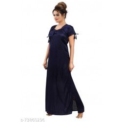 LIFE-TALE WOMEN'S PREMIUM SATIN NIGHTY (NAVY BLUE)