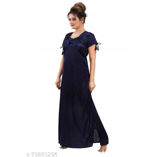 LIFE-TALE WOMEN'S PREMIUM SATIN NIGHTY (NAVY BLUE) LIFE-TALE WOMEN'S PREMIUM SATIN NIGHTY (NAVY BLUE)