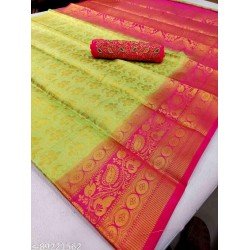 GAURI PATTU SILK SAREE WITH EMBROIDERY BLOUSE PIECE (PISTA & PINK)