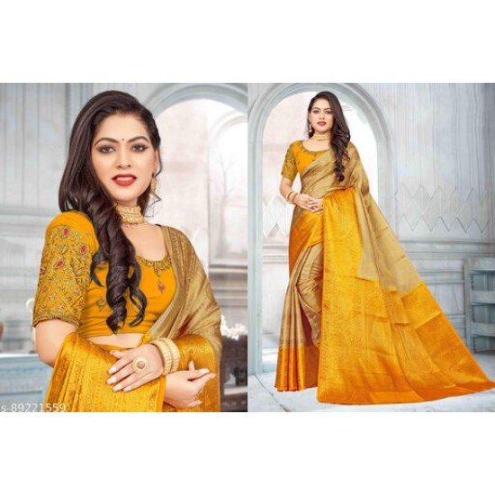 Gauri Pattu Silk Saree with Embroidery Blouse Piece (Gold & Yellow)