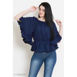 PRAMARTH NAVY BLUE COLOR BUTTERFLY SLEEVE TOP