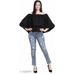 PRAMARTH BLACK COLOR BUTTERFLY SLEEVE TOP