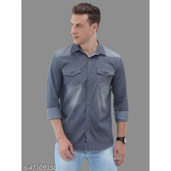 CARBONN BLUE MEN WASHED CASUAL GREY SHIRT