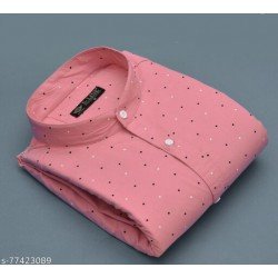 MEN SLIM FIT PRINTED MANDARIN COLLAR CASUAL SHIRT