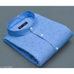 MEN SLIM FIT PRINTED MANDARIN COLLAR CASUAL SHIRT