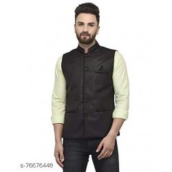 Men's Jute Premium Solid Nehru Jacket Black/MS