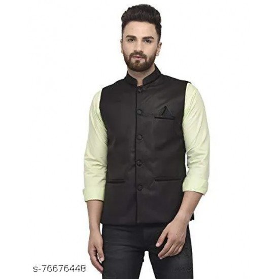 Men's Jute Premium Solid Nehru Jacket Black/MS