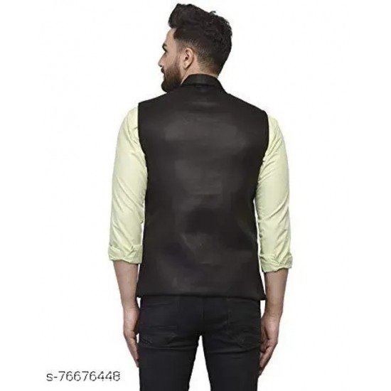 Men's Jute Premium Solid Nehru Jacket Black/MS