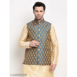 Men's Self-Designed Blue Nehru Jacket/ms