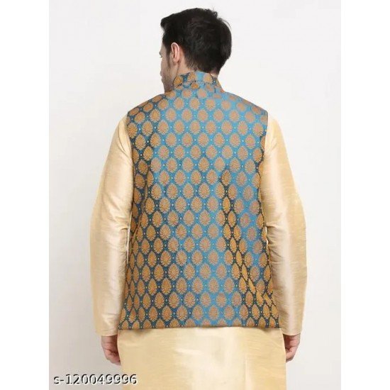 Men's Self-Designed Blue Nehru Jacket/ms