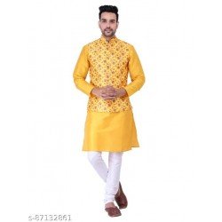 Sadree mens Silk Kurta pajama With nehru jacket set/MS