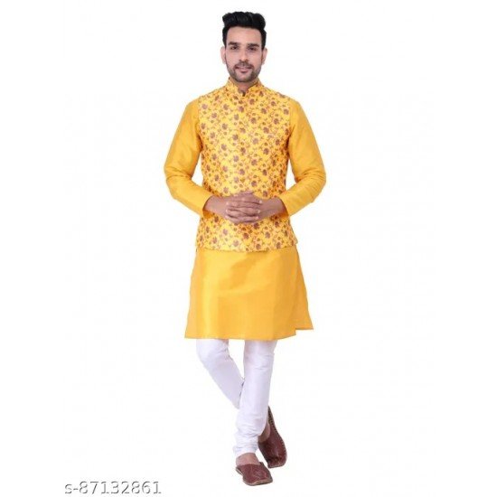 Sadree mens Silk Kurta pajama With nehru jacket set/MS