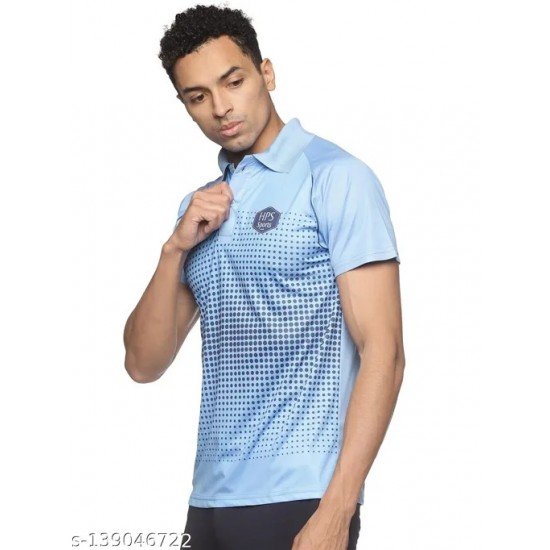 HPS Sports Printed Polo Collar Sky Blue T-Shirt/MS