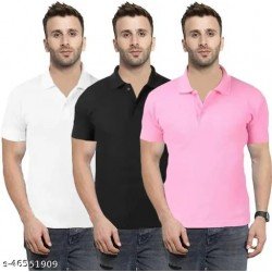 INKKR Solid Men's Polo Neck T-Shirt (Pack of 3)