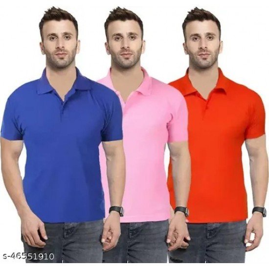 INKKR Solid Men's Polo Neck T-Shirt (Pack of 3)