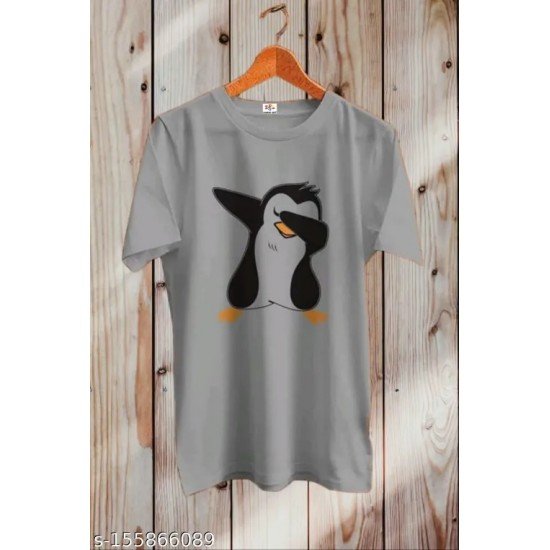 Penguin grey Printed T-Shirts for Unisex/MS