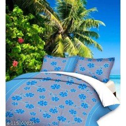 Bright 3D Printed Blue Double Bed sheet With 2 Pillow Cover/MS