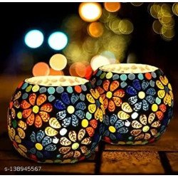Atroyal AT0C Glass Mosaic Tealight Candle Holder for Diwali Décor/MS