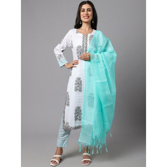 Top-Pant-Dupatta Set/ GF04 - Kiara White Edition