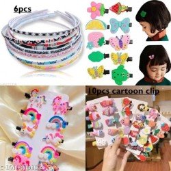 combo of 6 pcs printed plastic headband and 10 pcs of cartoon hair clip/MS