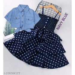 Kid's Dress Summer Girls Casual Dress Denim Jacket Set/MS