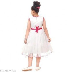 WILD EMPIRE Girls Midi Knee Length Party Dress (White, Sleeveless)/MS