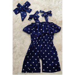 girls dress knee length Blue Heart Print Cotton Fabric/MS