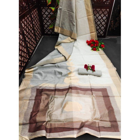 Half-Half Pure Linen saree/ GF43 - HALF PR LINEN