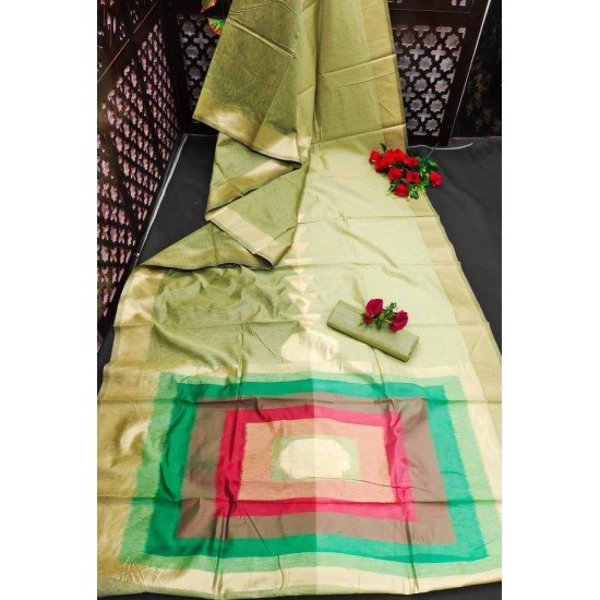 Half-Half Pure Linen saree/ GF43 - HALF PR LINEN