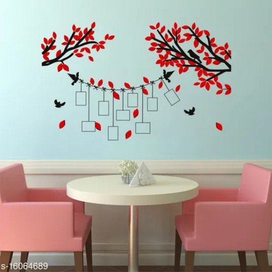 Byte Shop decorative photo frame tree leaves birds multicolour wall sticker for home décor (pvc vinyl multicolour)/MS