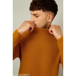 Kvetoo Men High Neck Full Sleeve Sweaters Mustard/MS