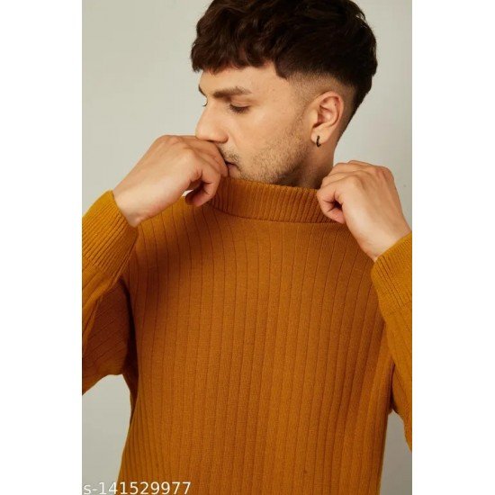 Kvetoo Men High Neck Full Sleeve Sweaters Mustard/MS