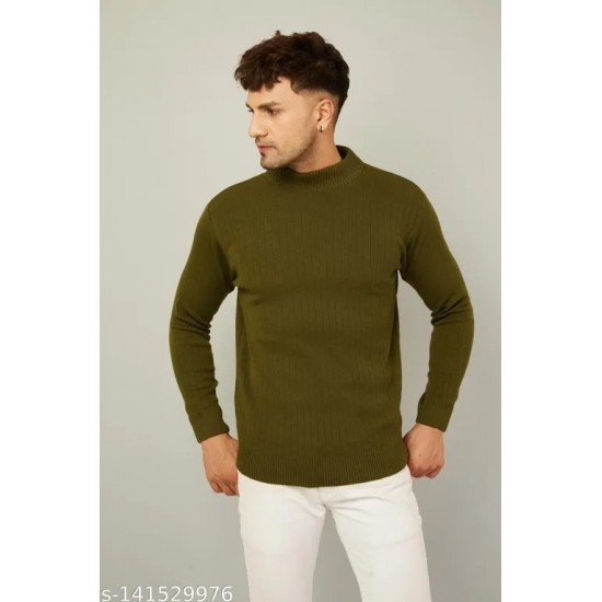 Kvetoo Men High Neck Full Sleeve Sweaters Olive/MS