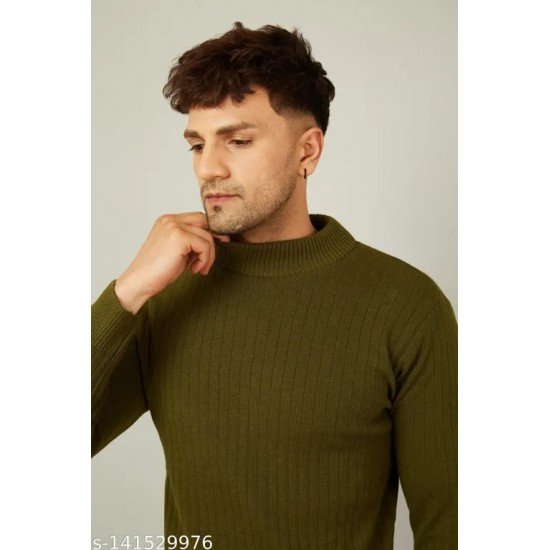 Kvetoo Men High Neck Full Sleeve Sweaters Olive/MS