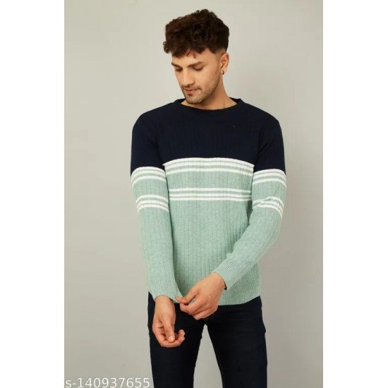 Kvetoo Men Round Neck Full Sleeve Striped Sweaters/ms